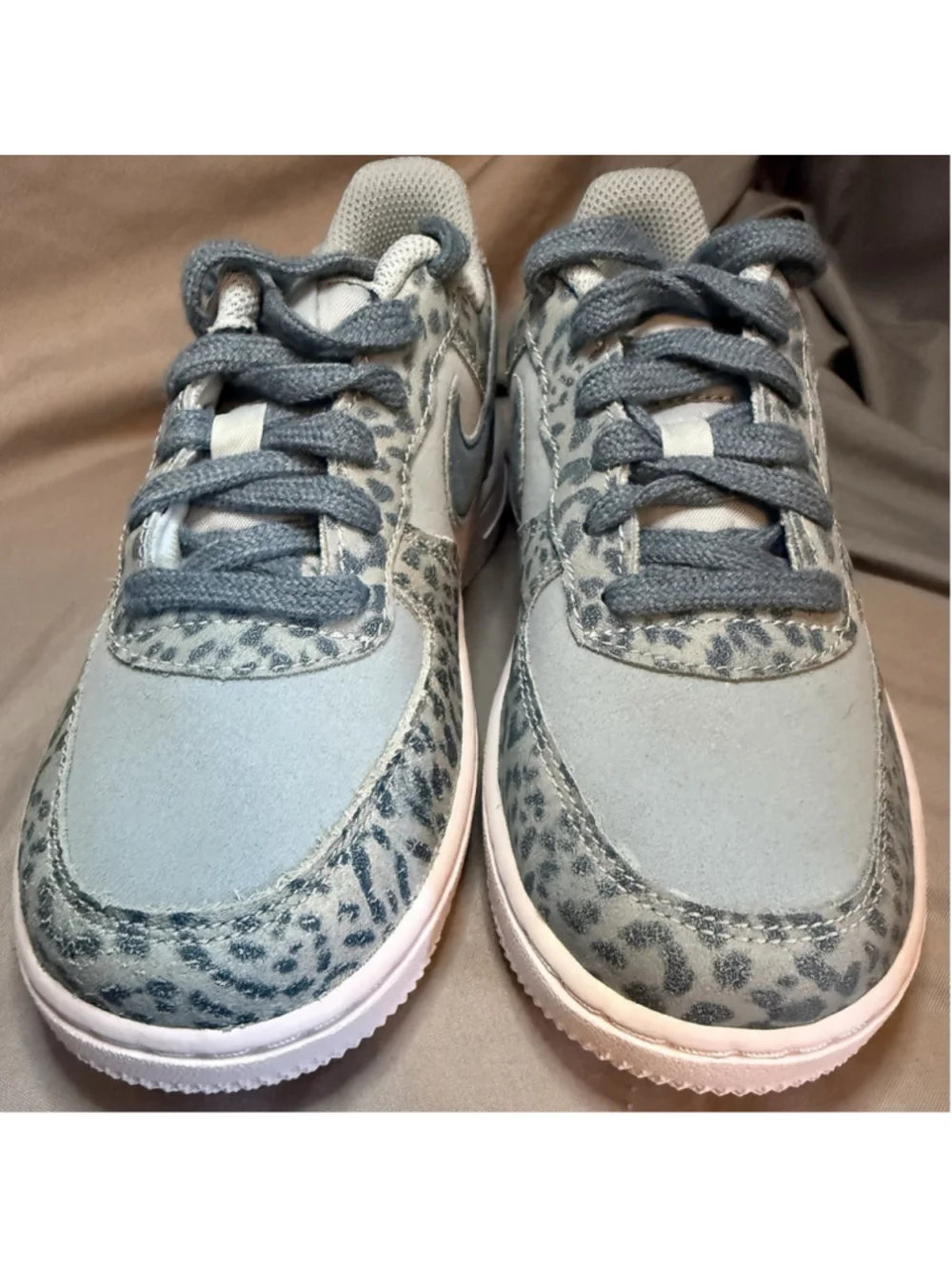 Nike Air Force 1 Shoes Blue Suede Leopard Big Kids AM7 529-400 Size 13C New